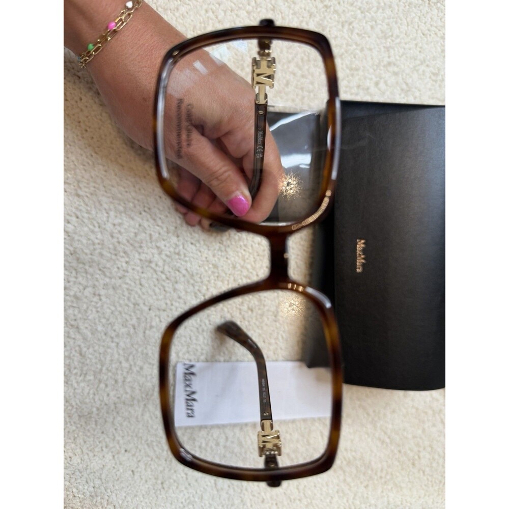 NIB Max Mara MM5108-H Brown Tortoise Oversized Square Eyeglass Frames Gold M 55m